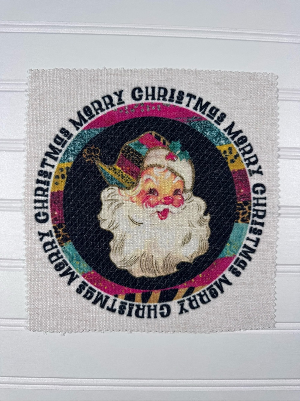 Vintage-Style Merry Christmas Santa Fabric Patch - Multicolor